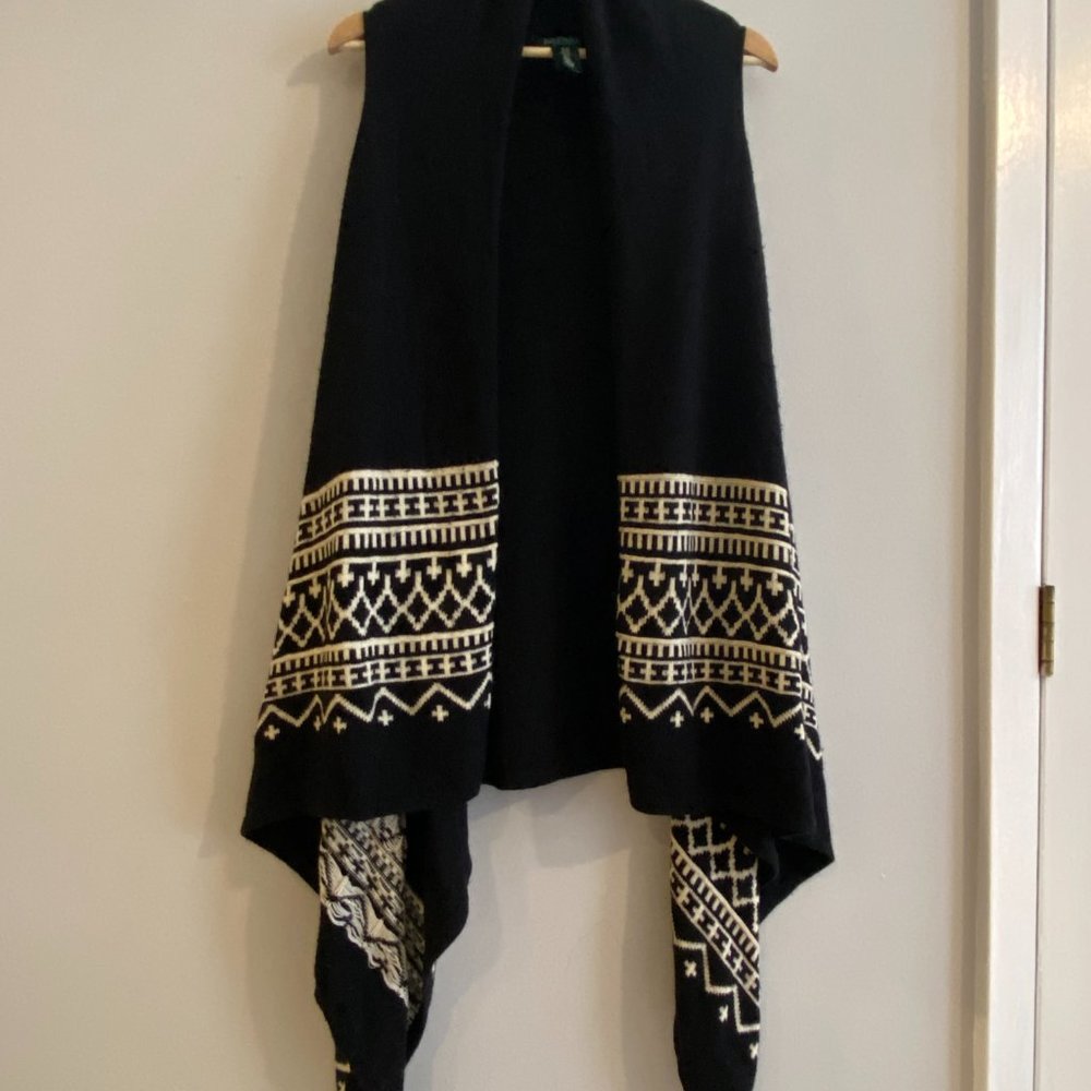 Ralph Lauren Draped Sweater Vest, Black with white geometric print